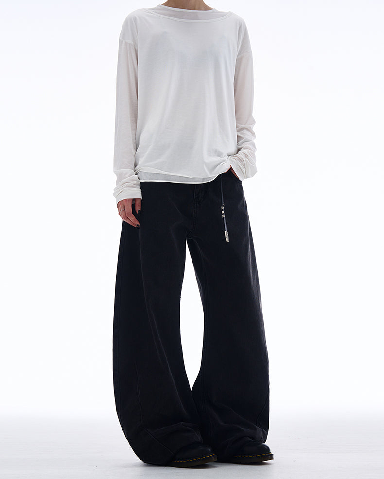 Loose straight old washed casual denim pants