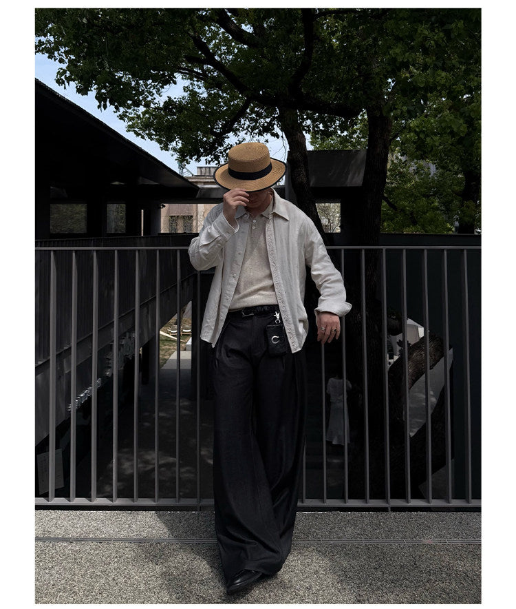 Casual Pants with Double 3D Pleats