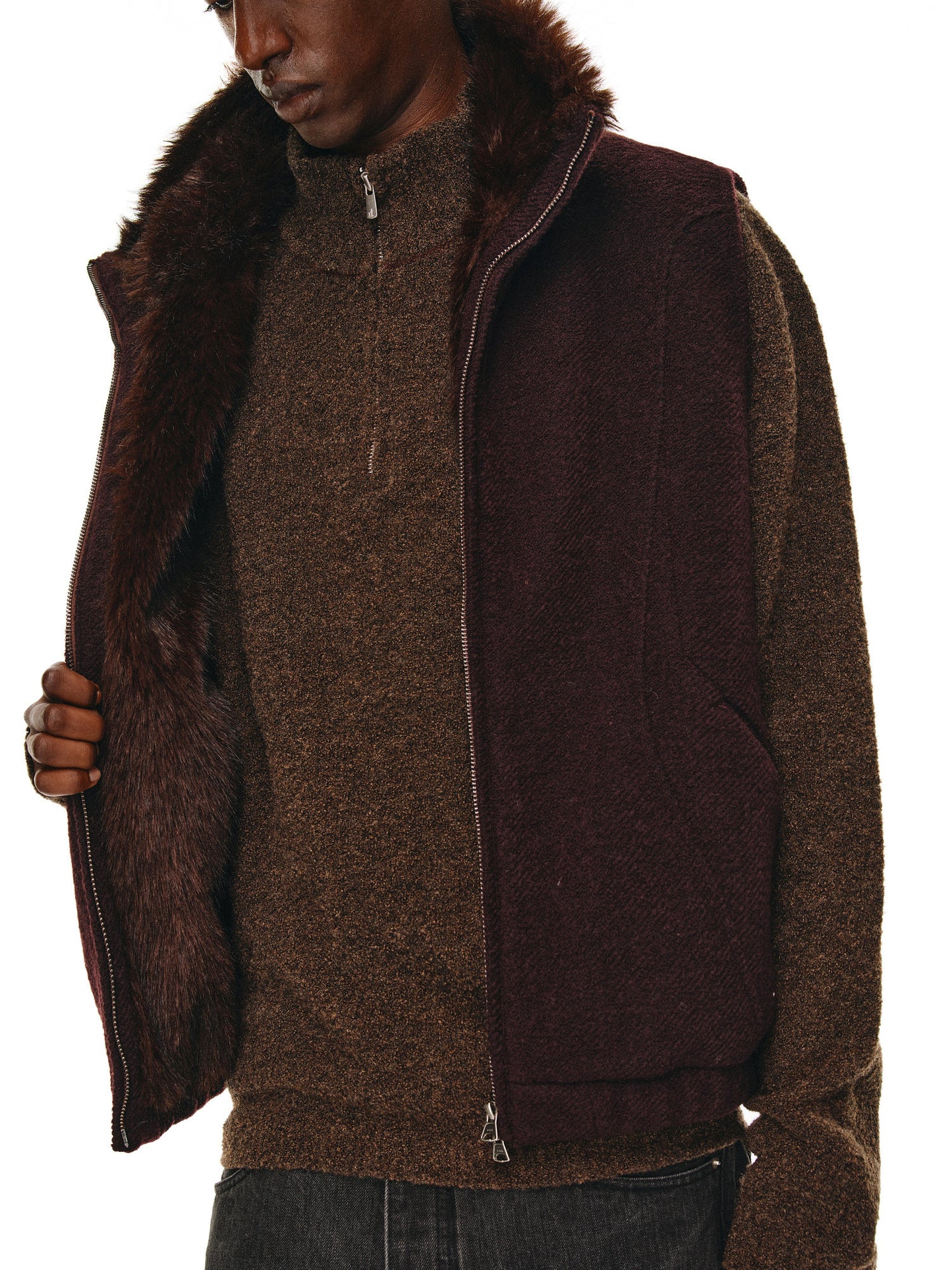 Fur Collar Stand Collar Vest