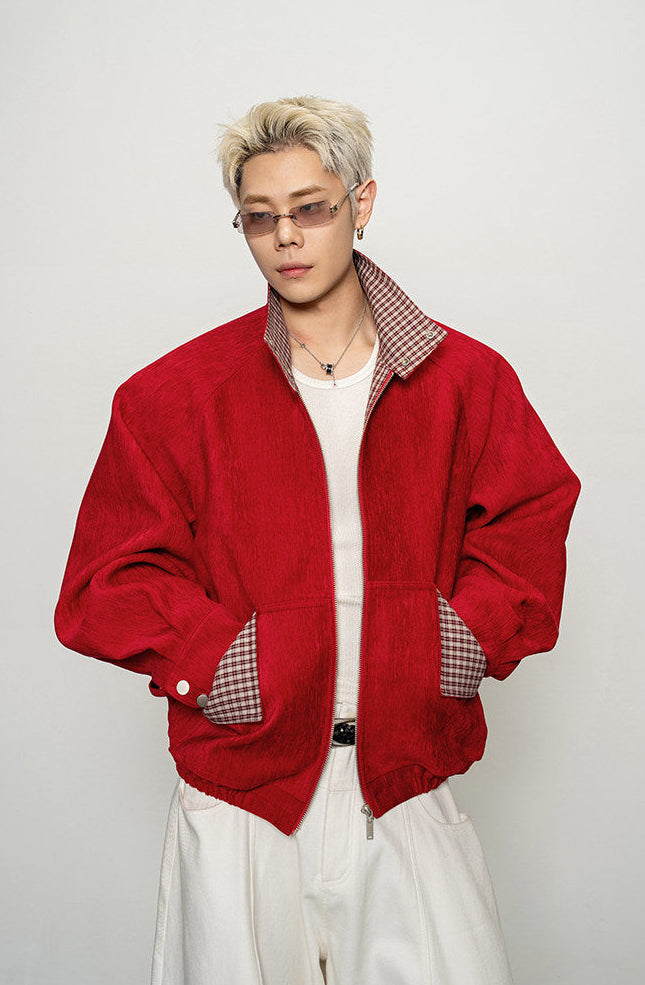 Color-block Check Pattern Jacket