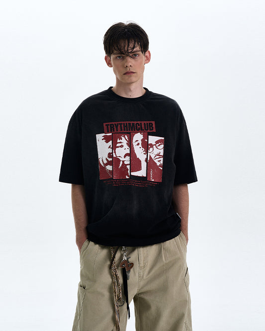 Old wash character print T-shirt