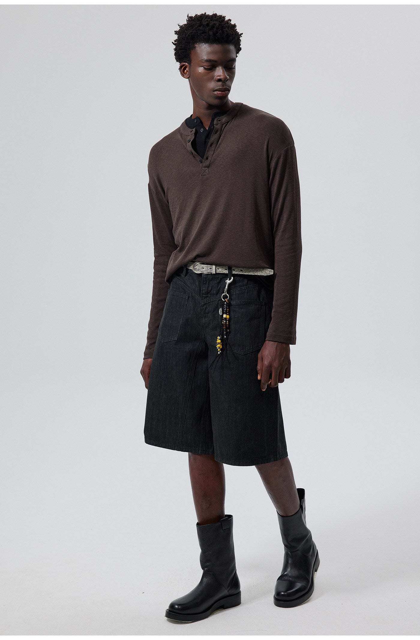 Cotton Blend Henley Collar T-Shirt