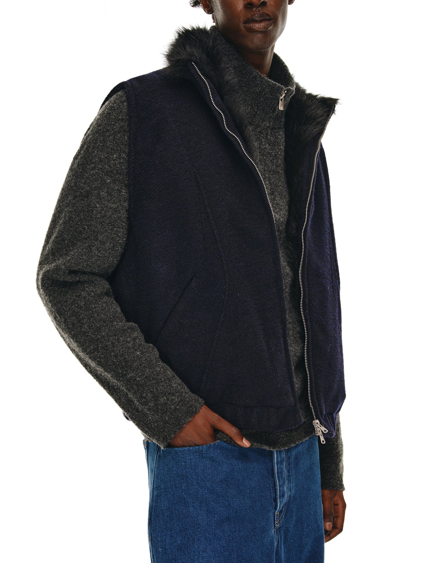 Fur Collar Stand Collar Vest