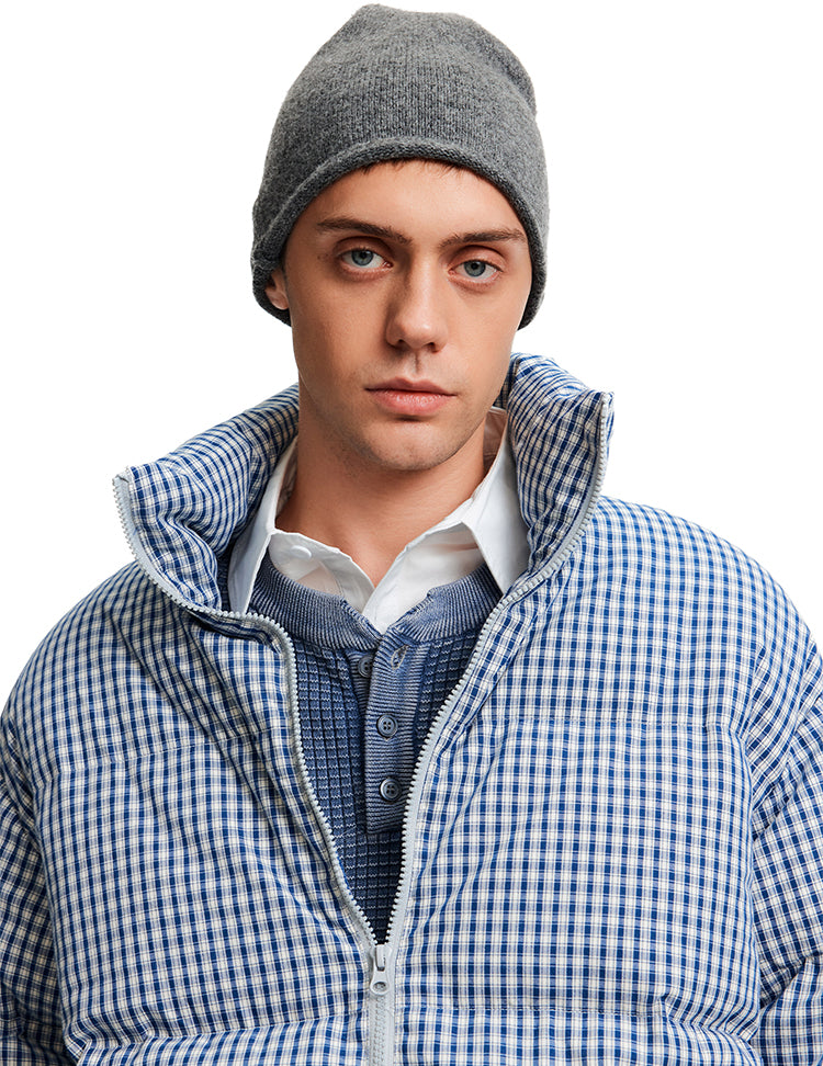 Stand Collar Check Pattern Down Jacket