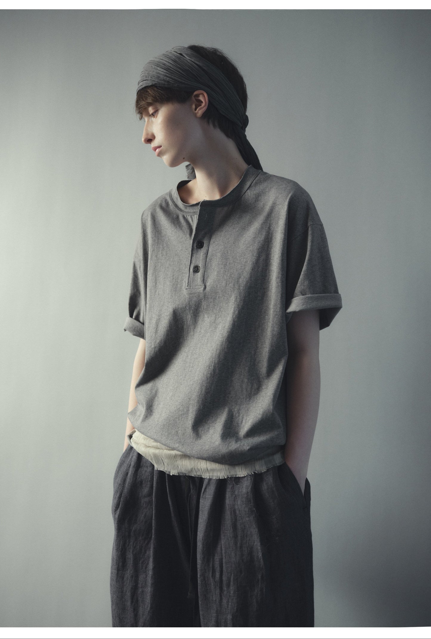 Basic Wash Henry-Neck T-Shirt