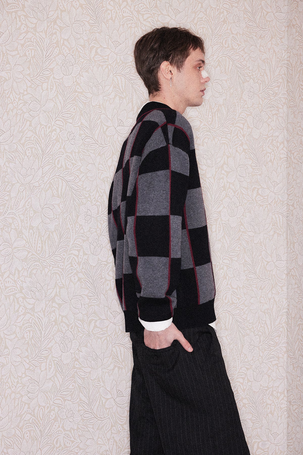 Wool lapel checkered polo shirt