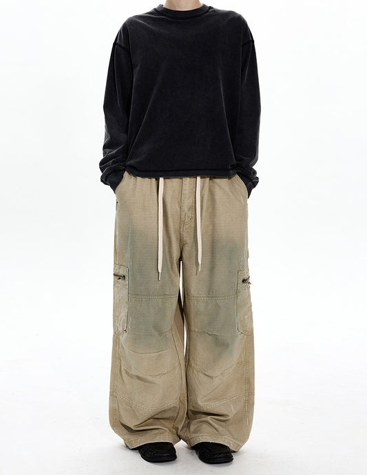Distressed Finish Pleated Design Casual Pants