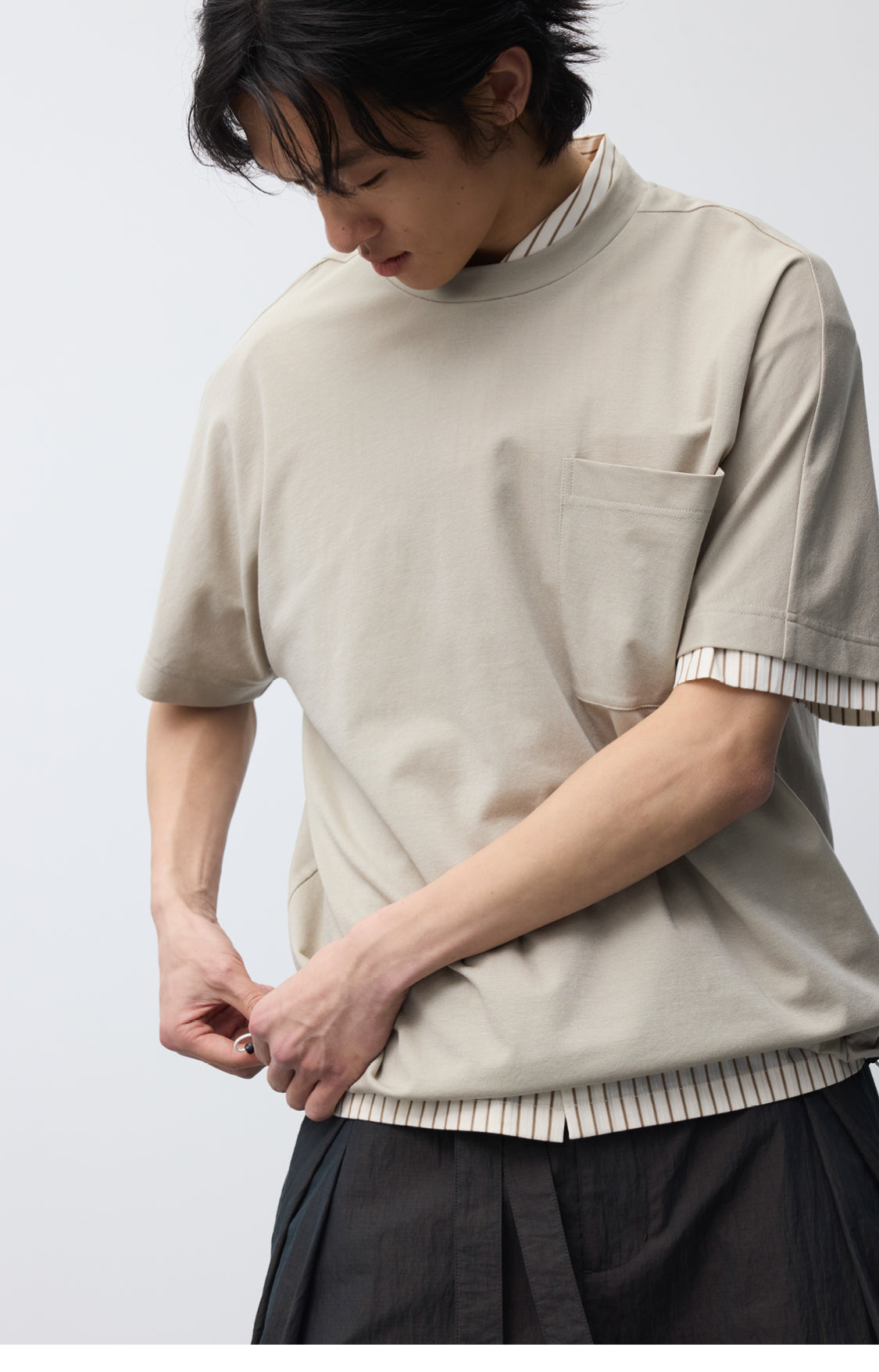 Drawstring loose-fitting T-shirt