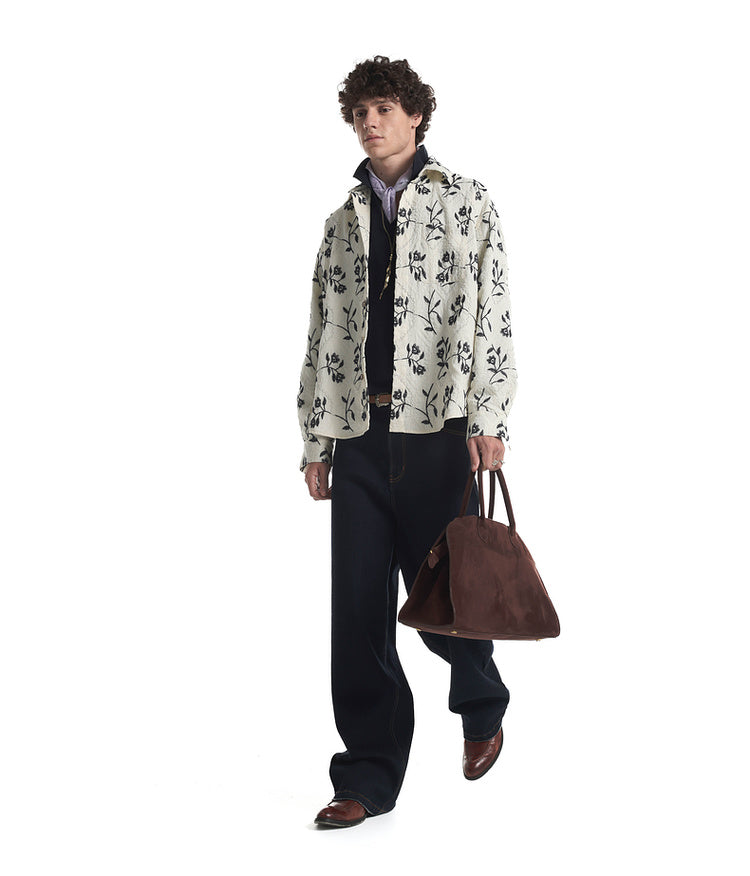 Resort-style shirt with embroidery throughout