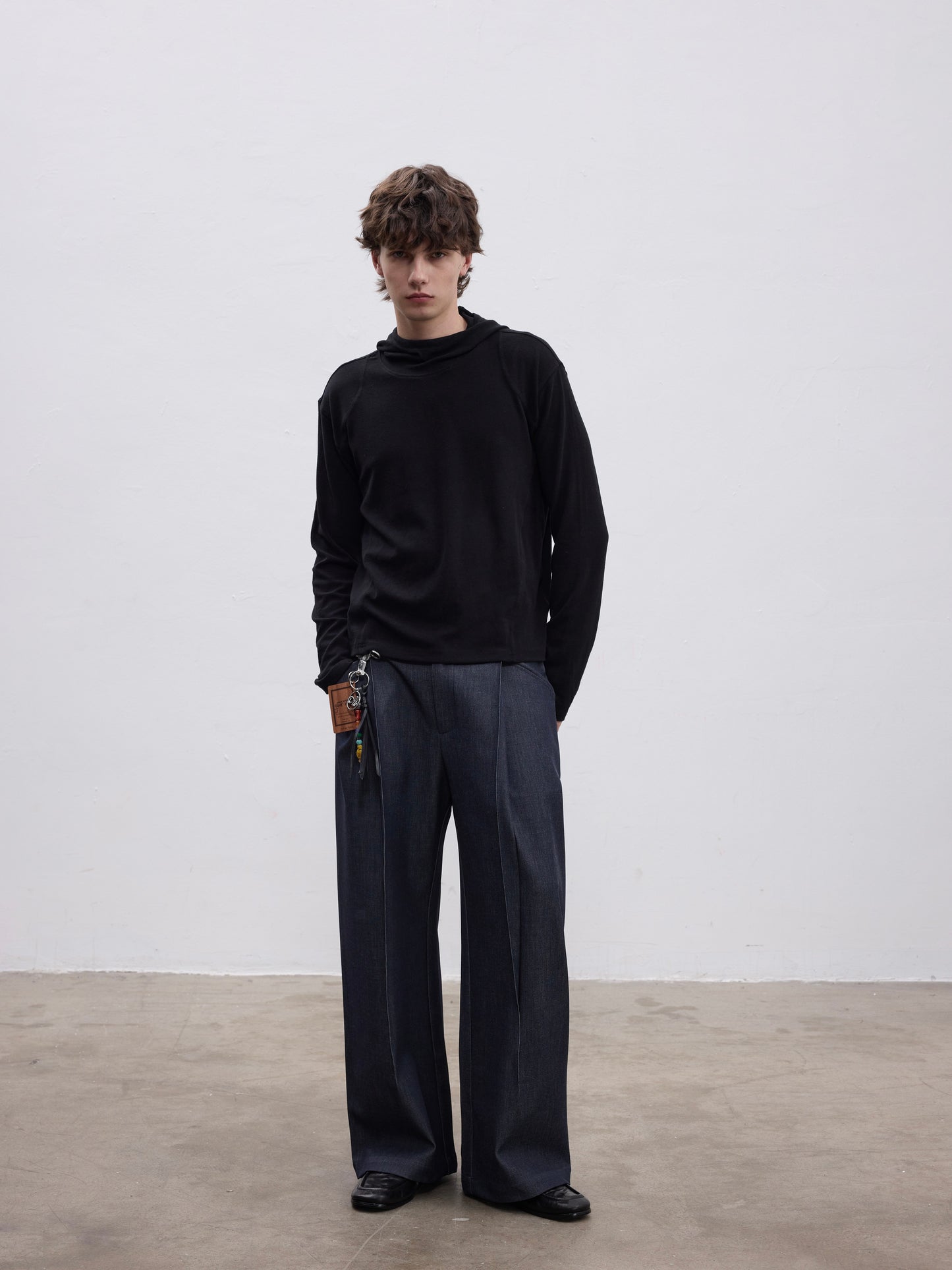 Faux Denim Pleated Casual Pants