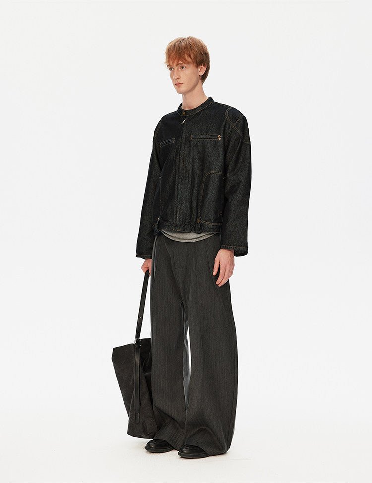 패디드 숄더 데님 재킷