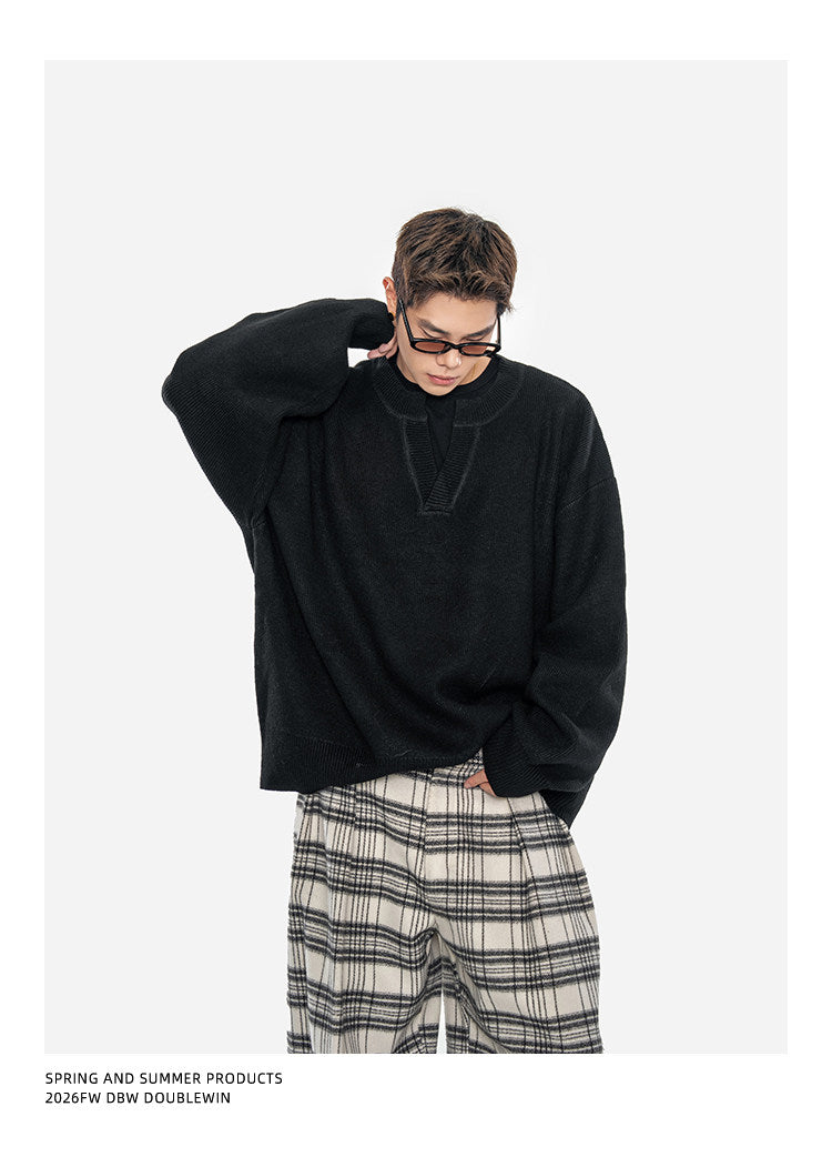 Oversized Wool-Blend V-Neck Sweater