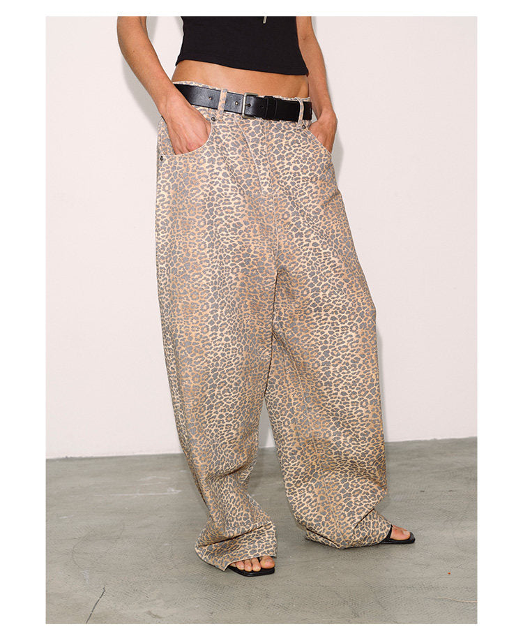 Gradient Leopard Print Baggy Pants