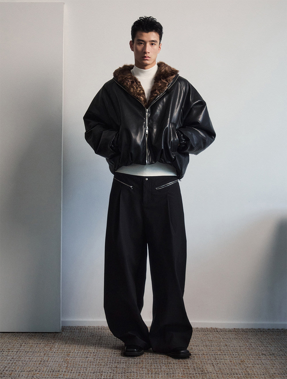 Cropped Waist Leather Jacket