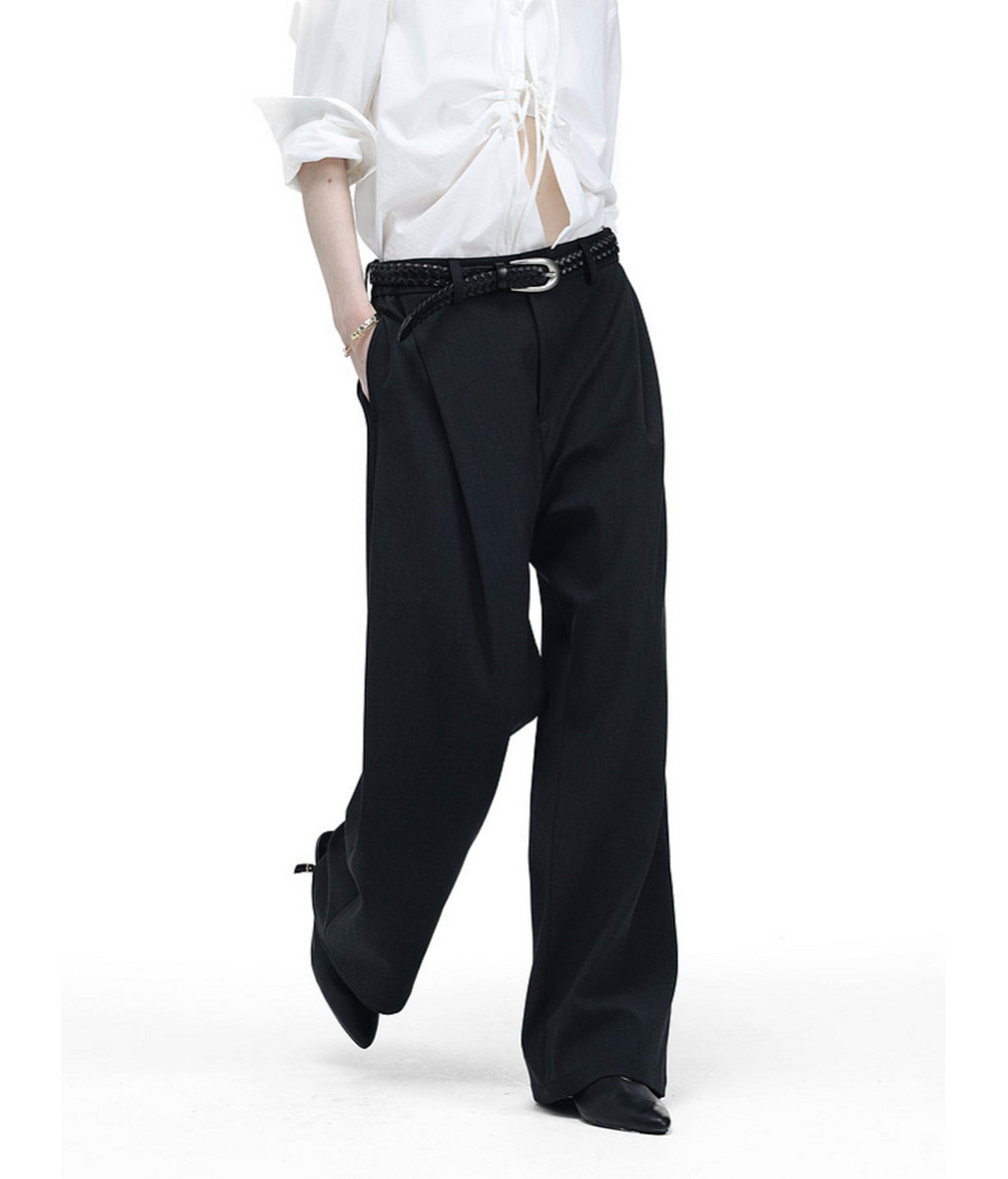 Vintage-Style Pleated Casual Pants