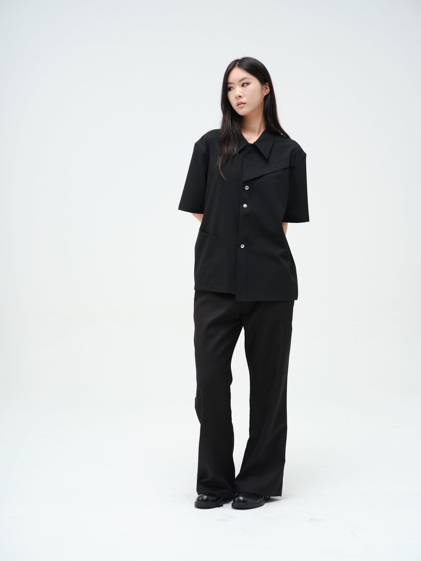 Loose-fit Asymmetrical Snap-Button Shirt