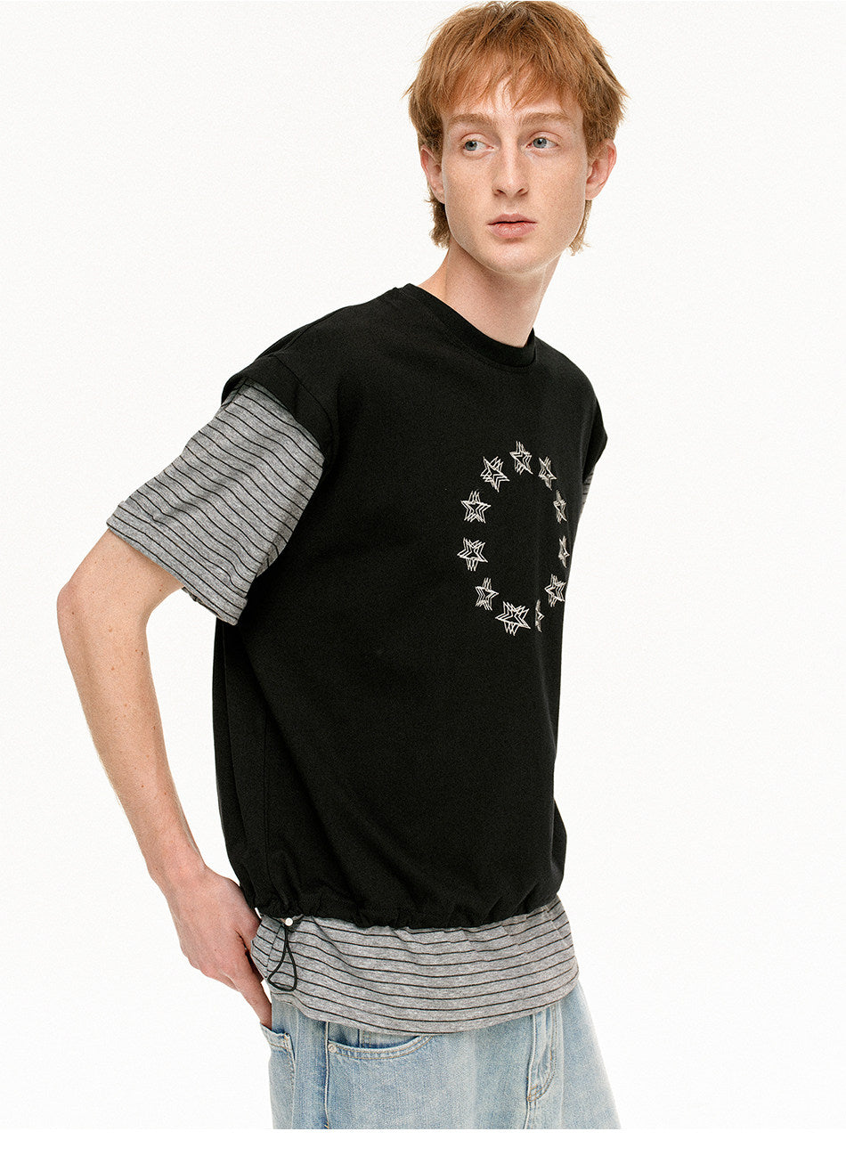 Faux Two-Piece Star-Print T-Shirt