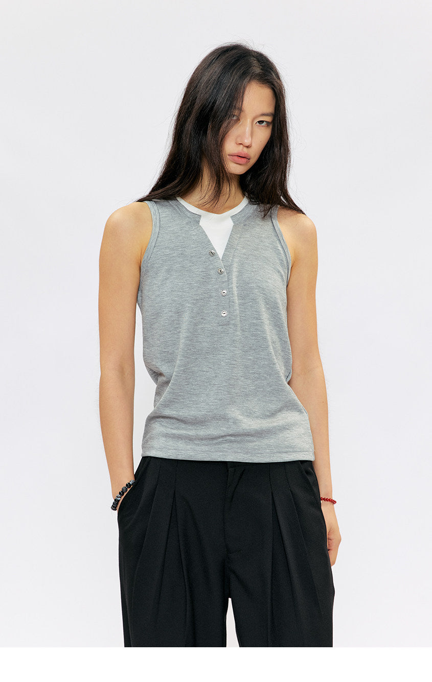 Fake Two-Piece Basic Sleeveless Top