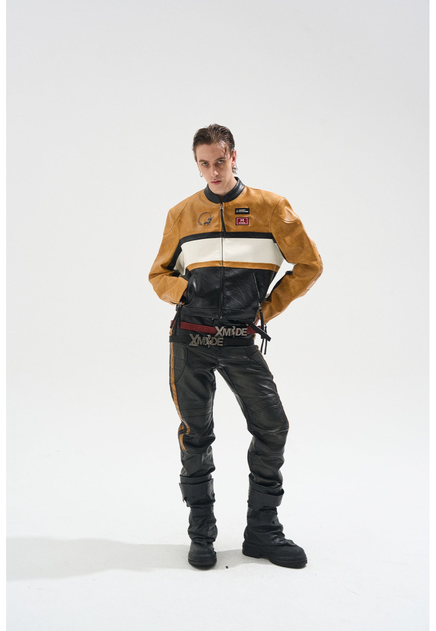 Contrast Color Leather Jacket