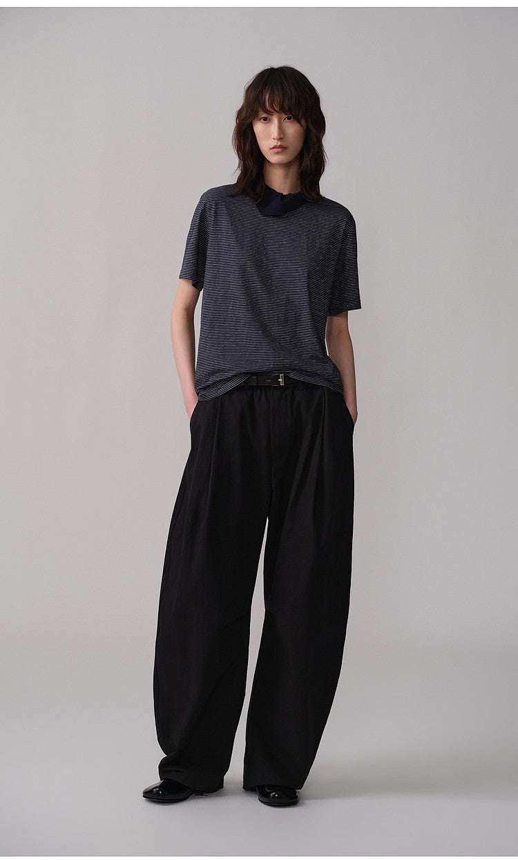 carf-Collar Striped T-Shirt