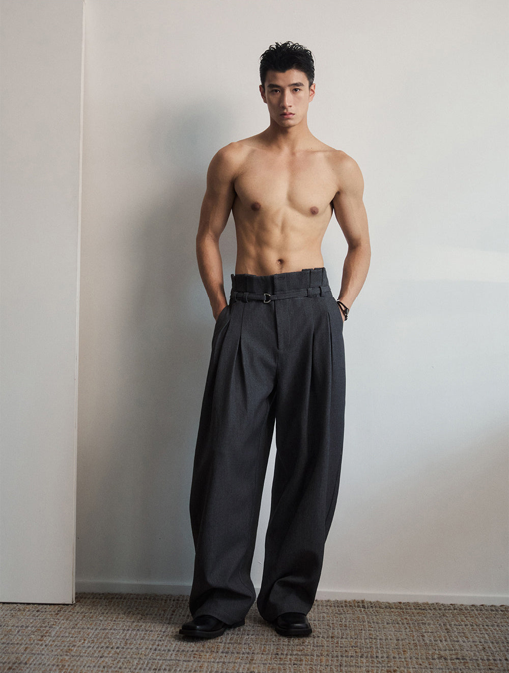 Unisex Two-Tone Pleated Casual Pants