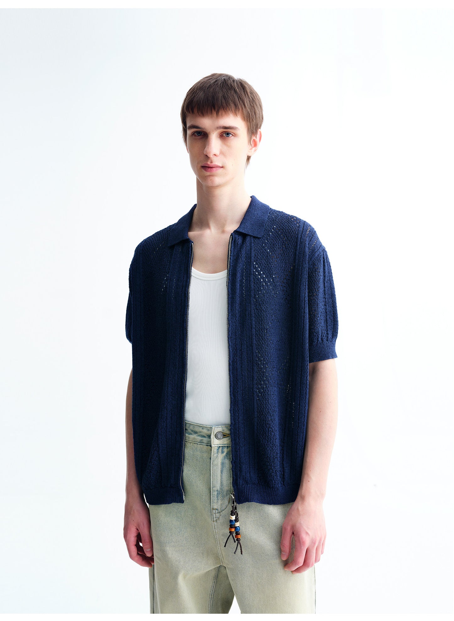 Handmade Beaded Double-Zipper Knit Cardigan