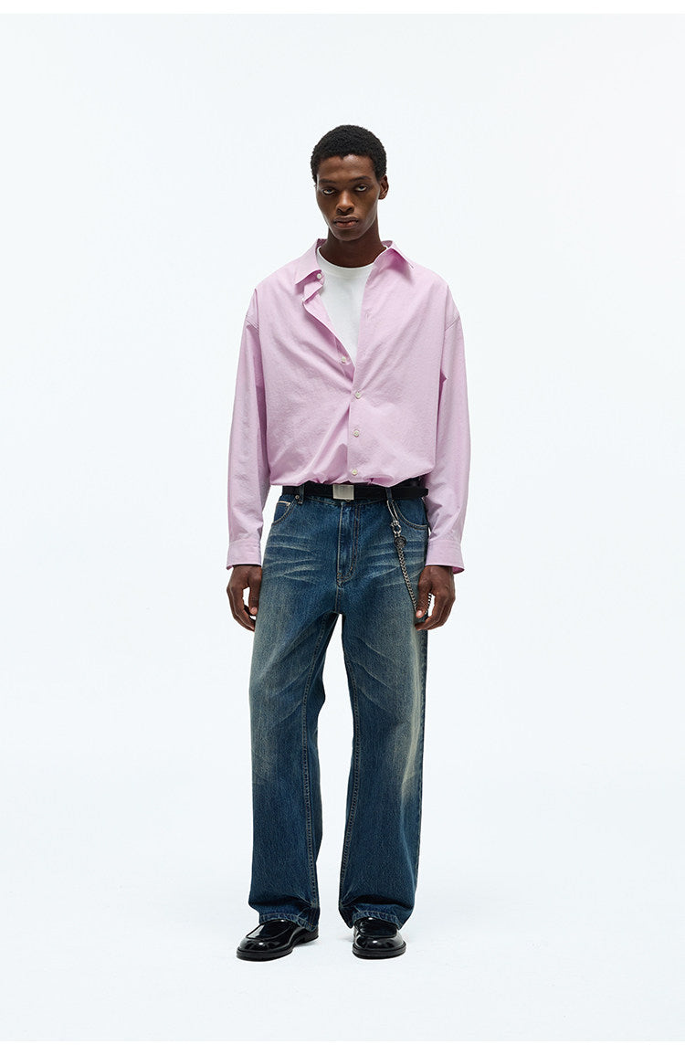 Wrinkle-Processed Red-Edge Denim Pants