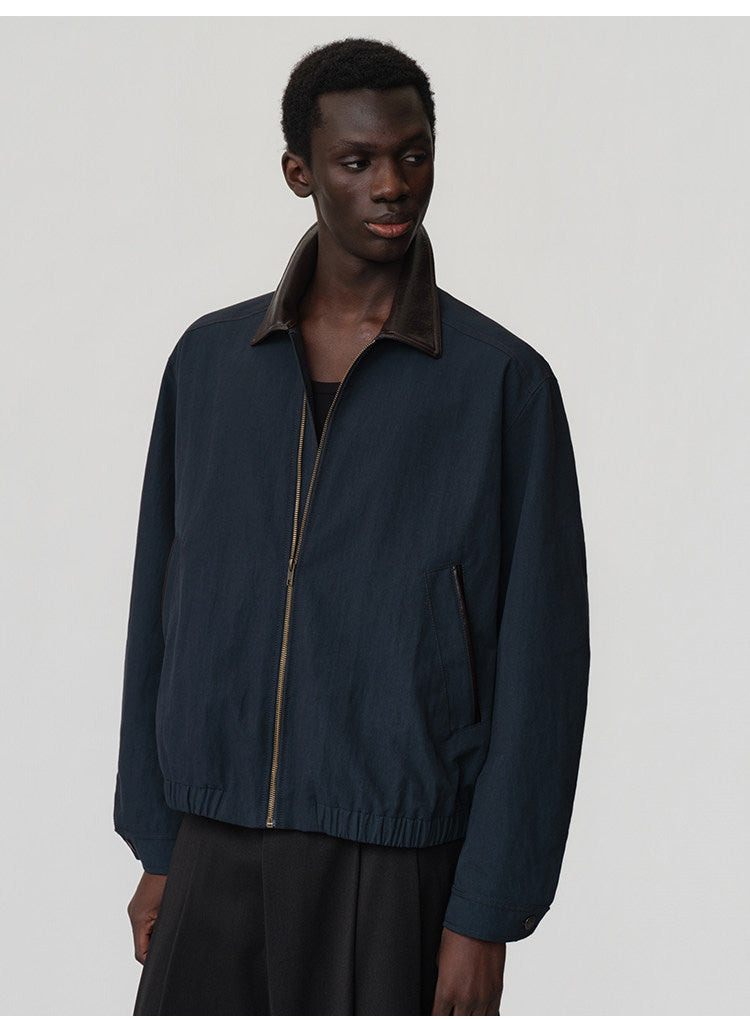 Leather Collar Relaxed Casual Jacket