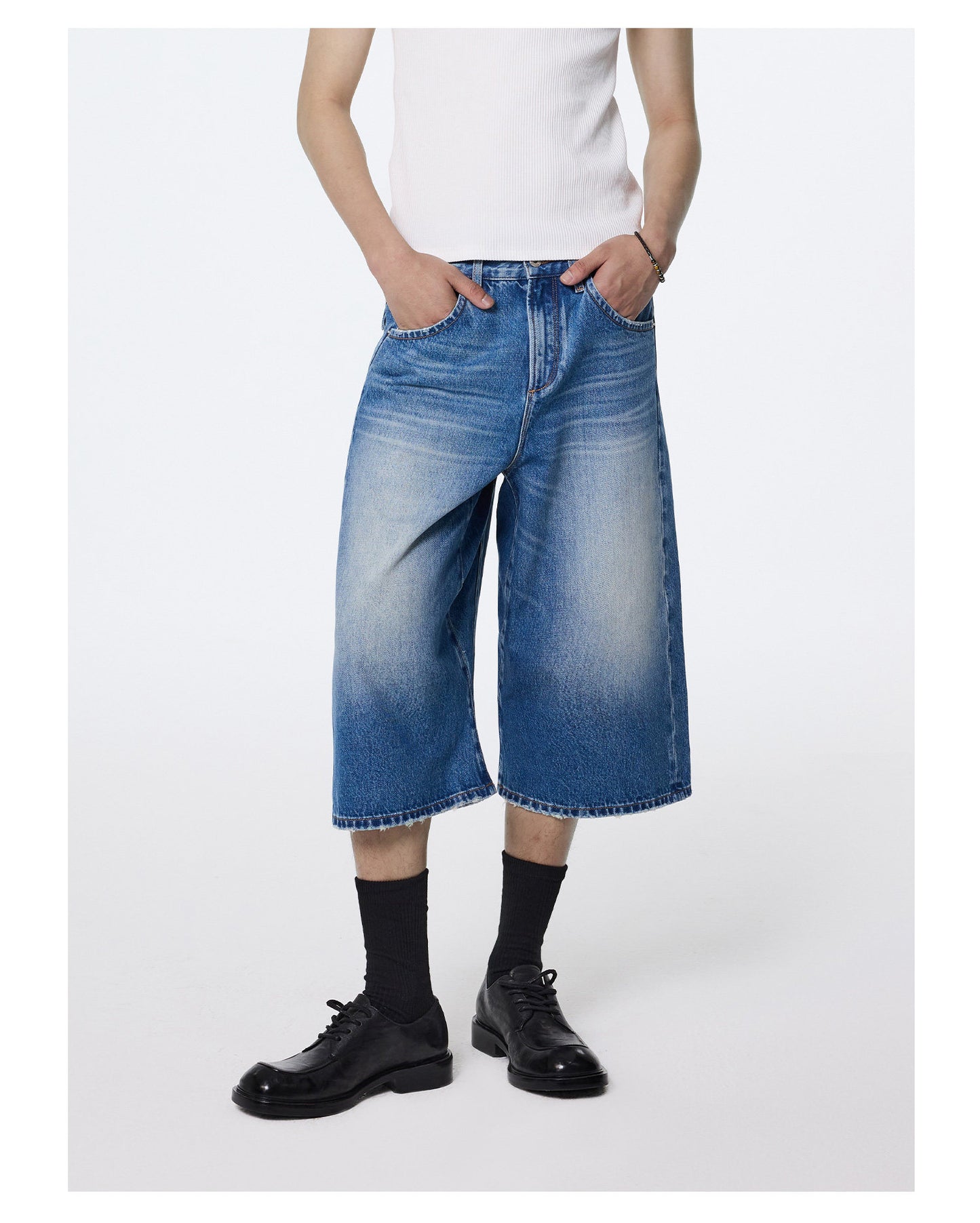 Retro Engineer Paris Button Denim Shorts
