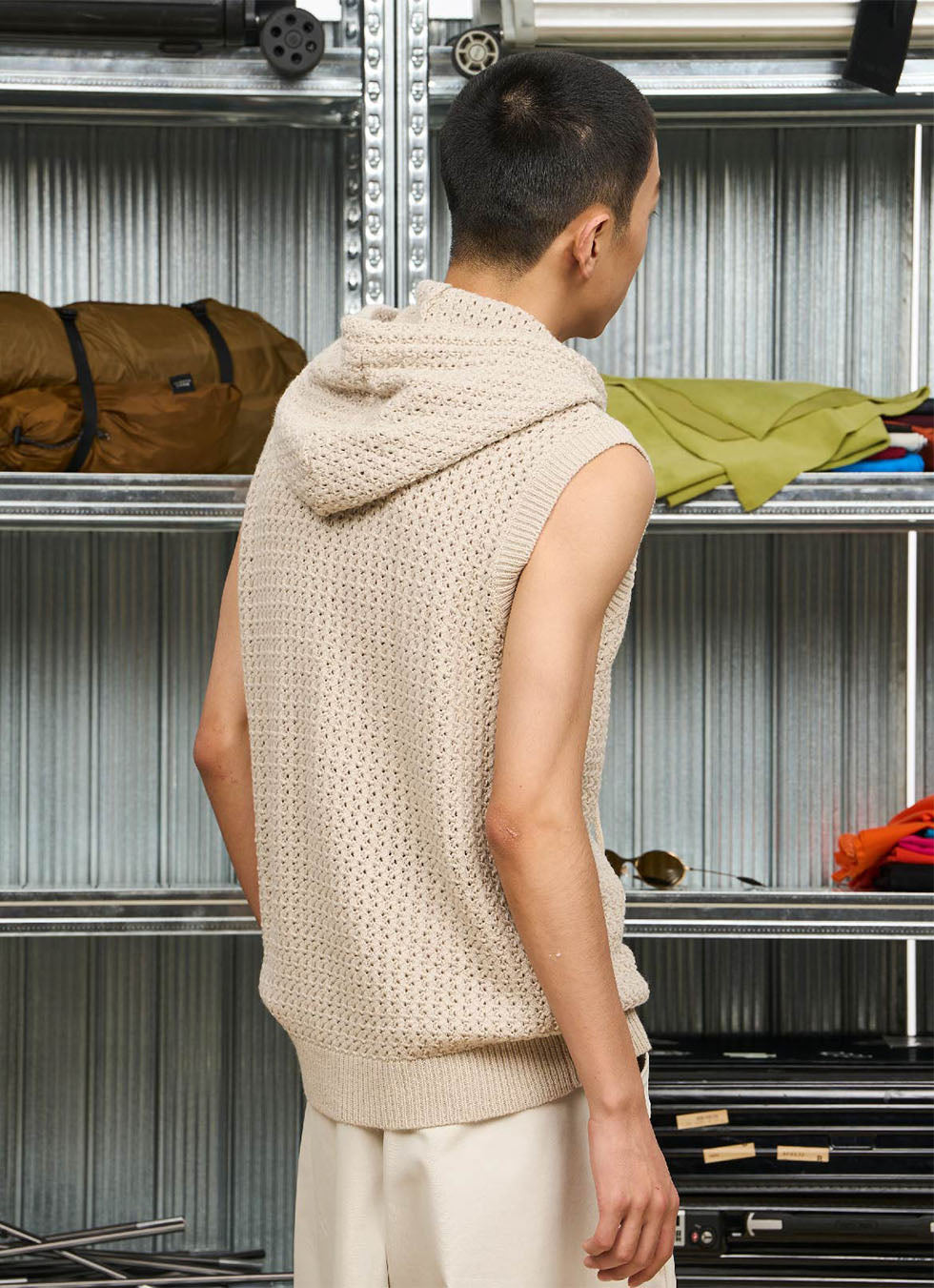 Textured Sleeveless Hooded Sweater Vest