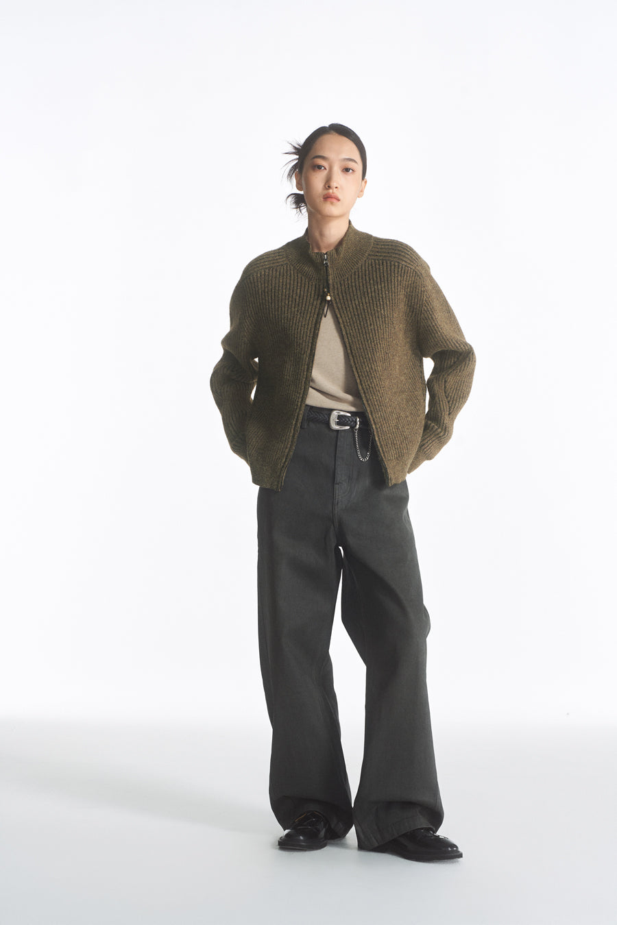 Ribbed Double Zipper Cardigan