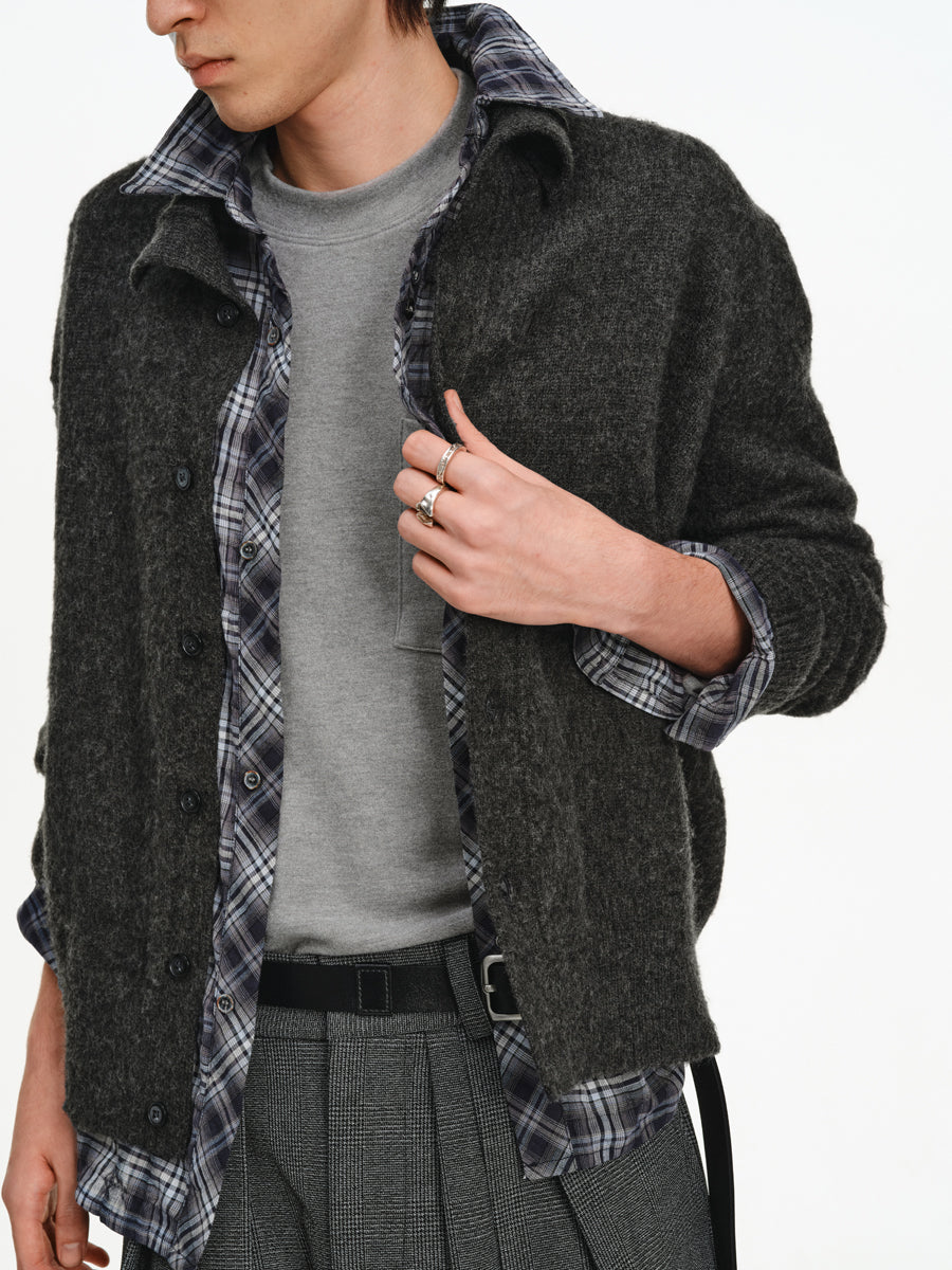 Two-Tone Wool Blend Cardigan