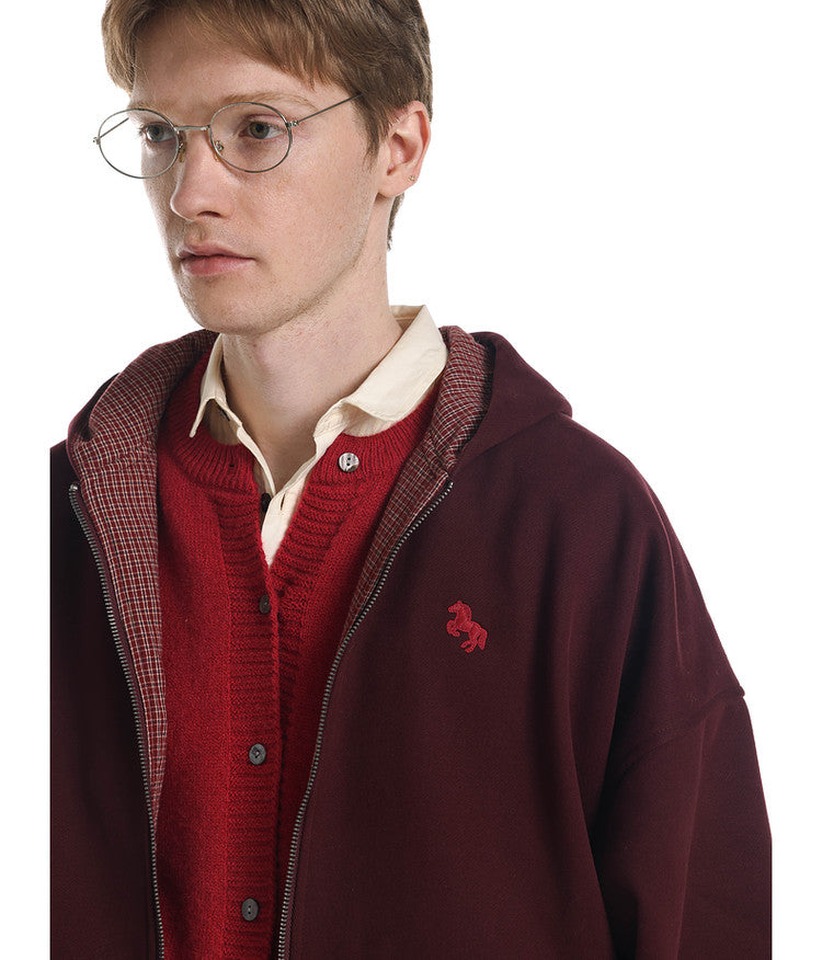 Checkered Color Block Hooded Sweatshirt