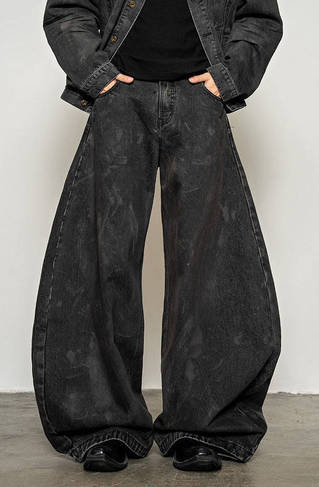 Mud-dyed distressed denim jacket set