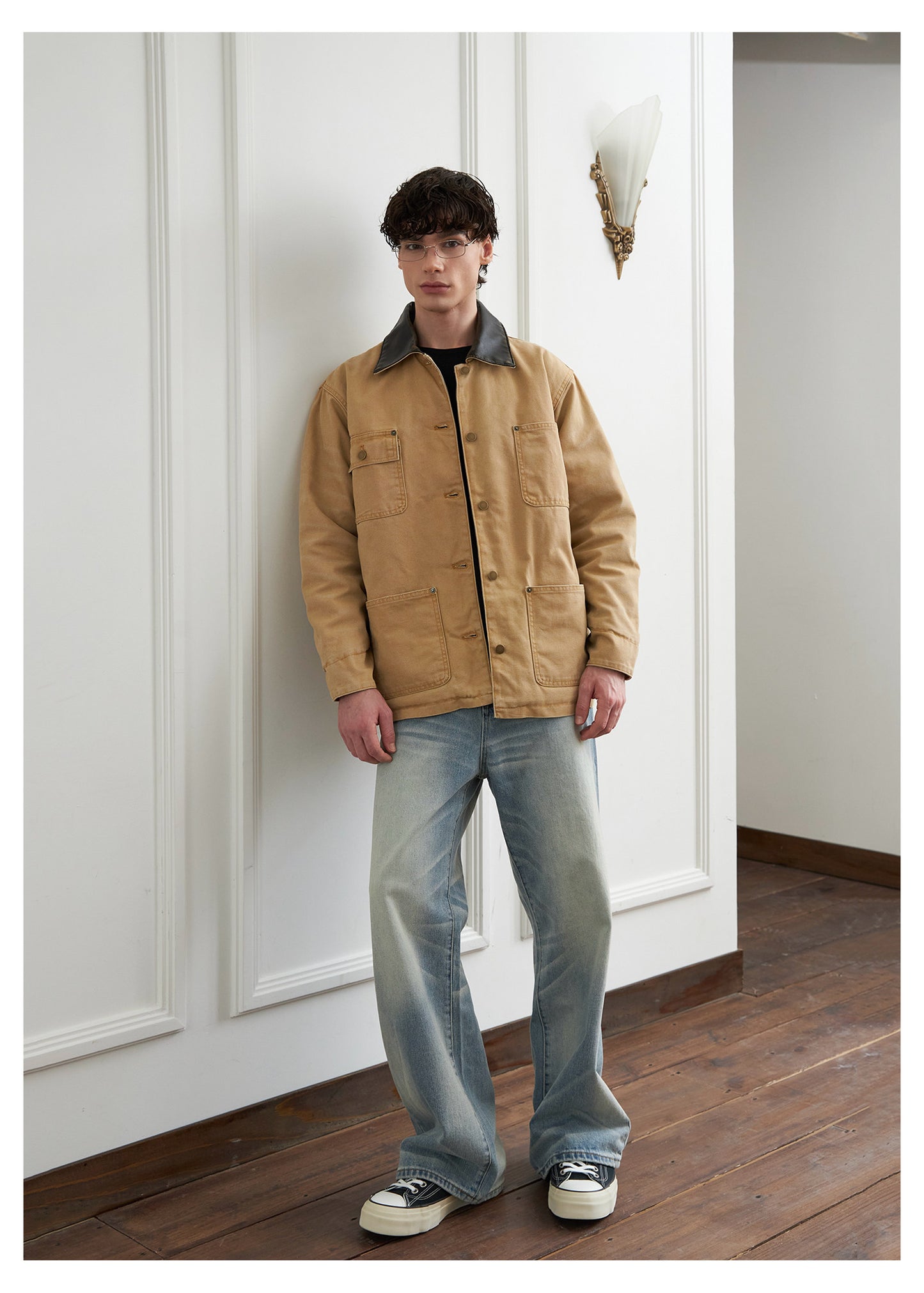 Canvas Leather Collar Jacket