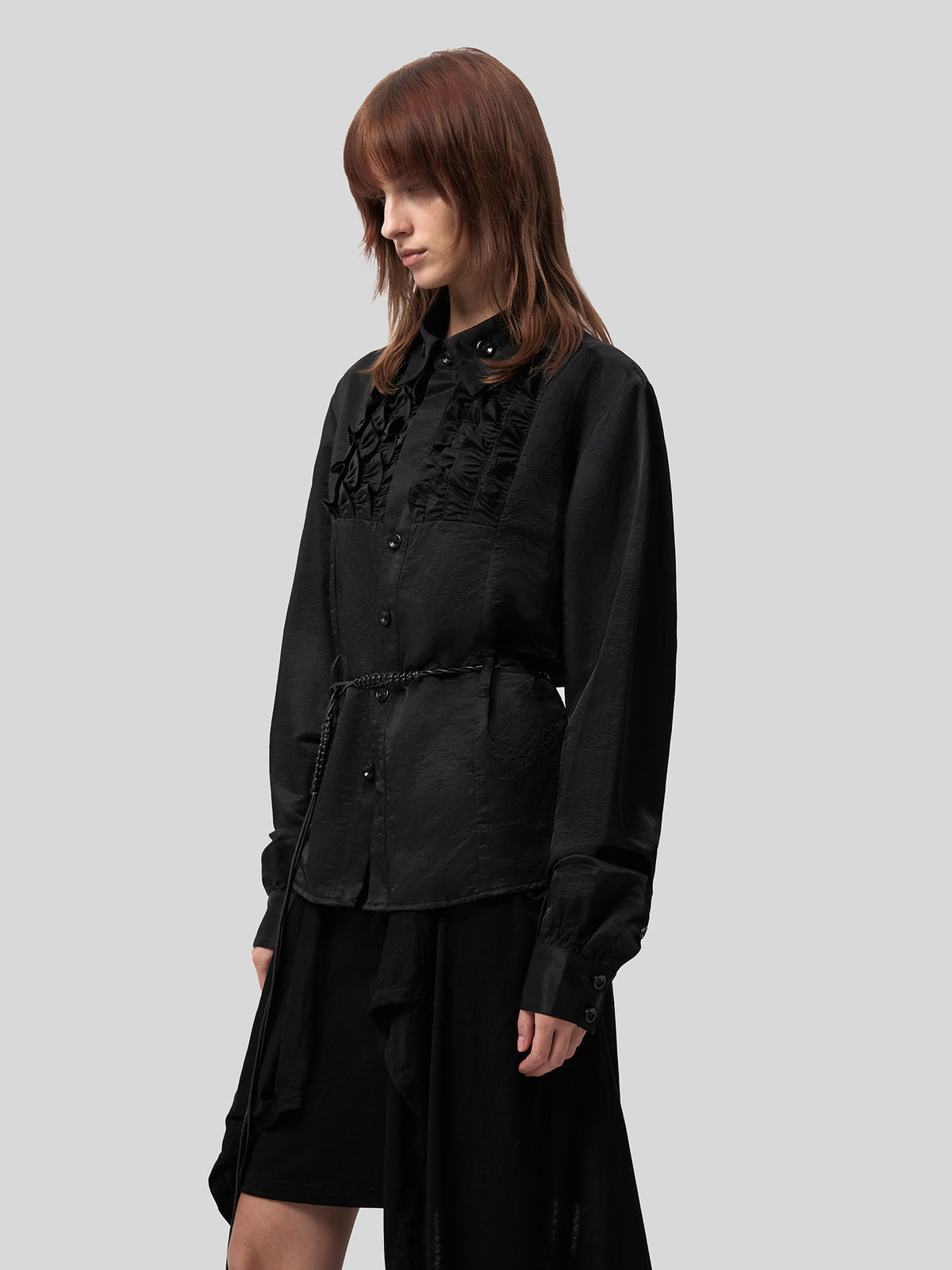 Copper Satin Silk Frilled Waist Shirt