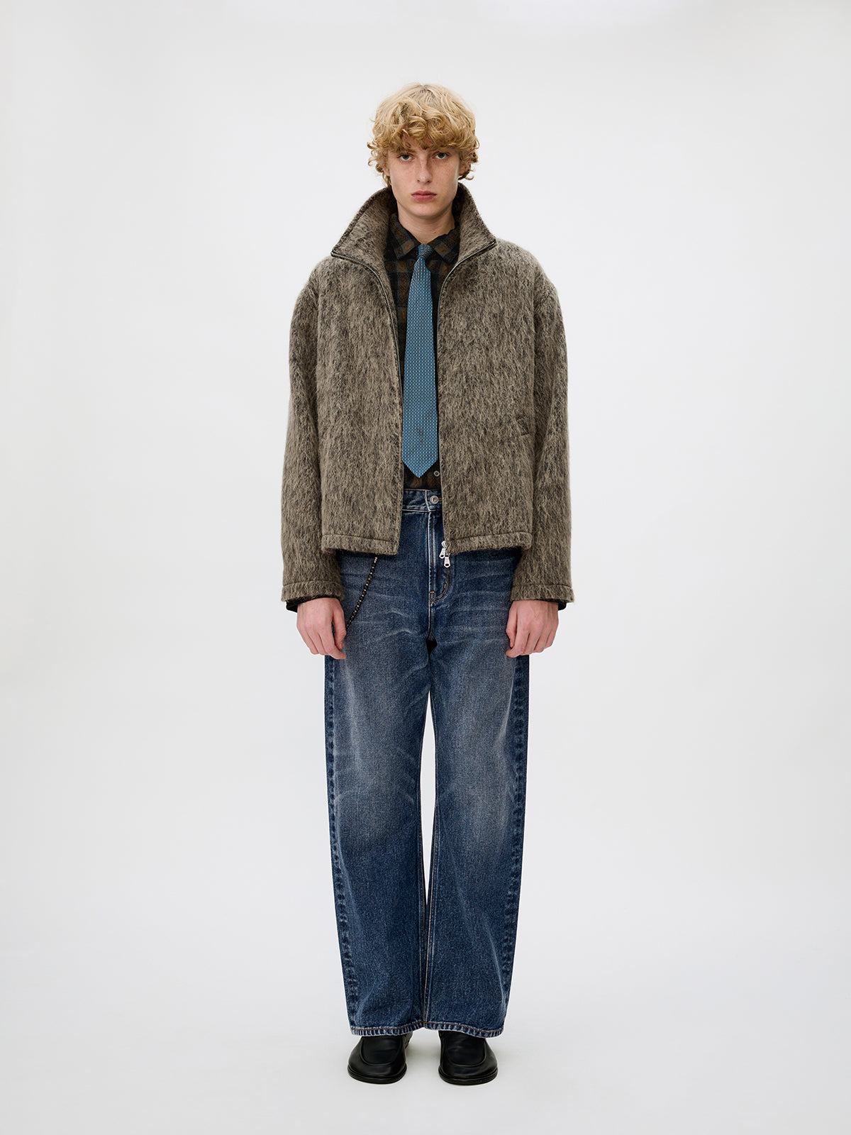 Alpaca Blend Zipper Short Wide Jacket