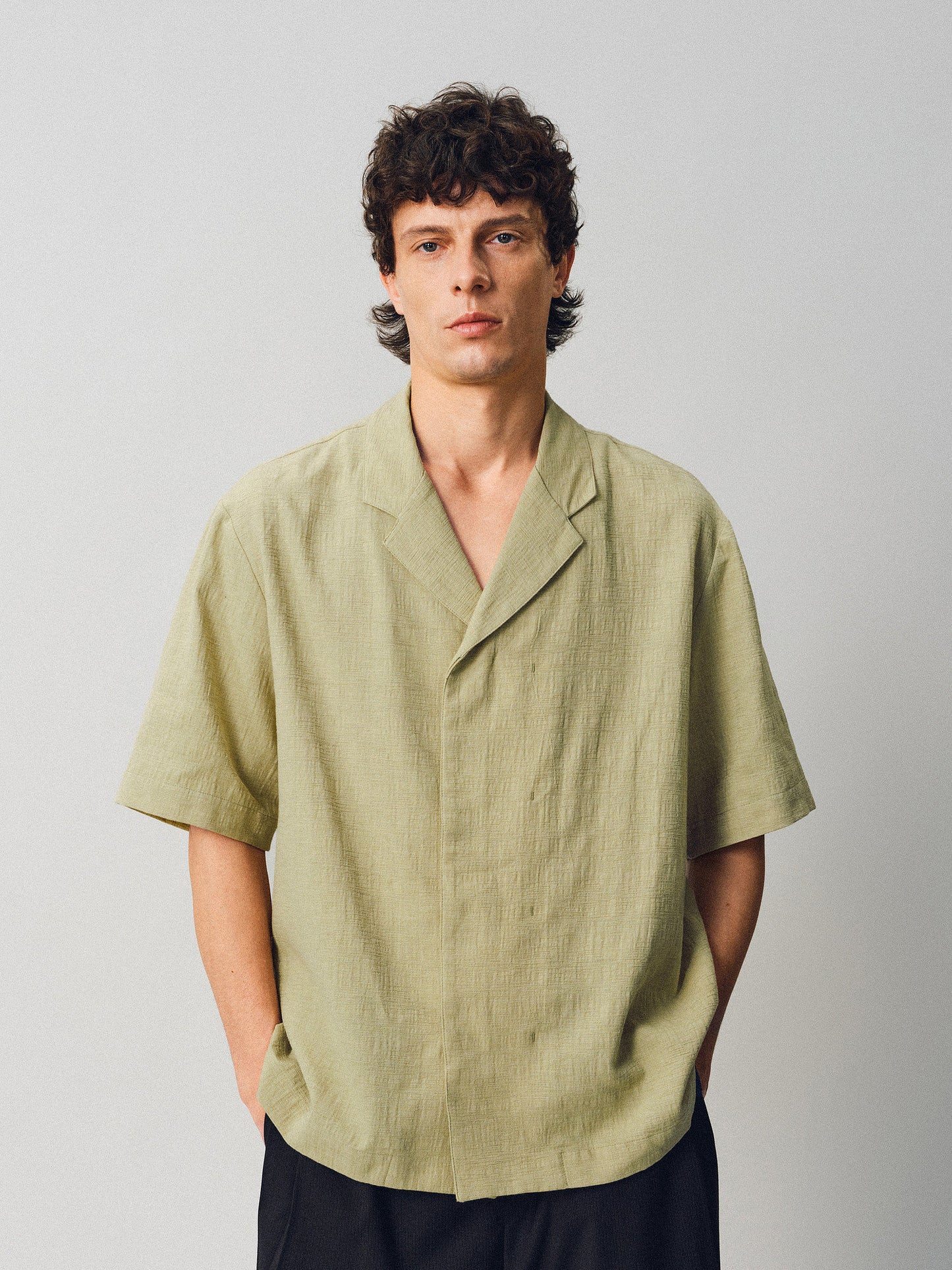 Textured Cuban-collar shirt
