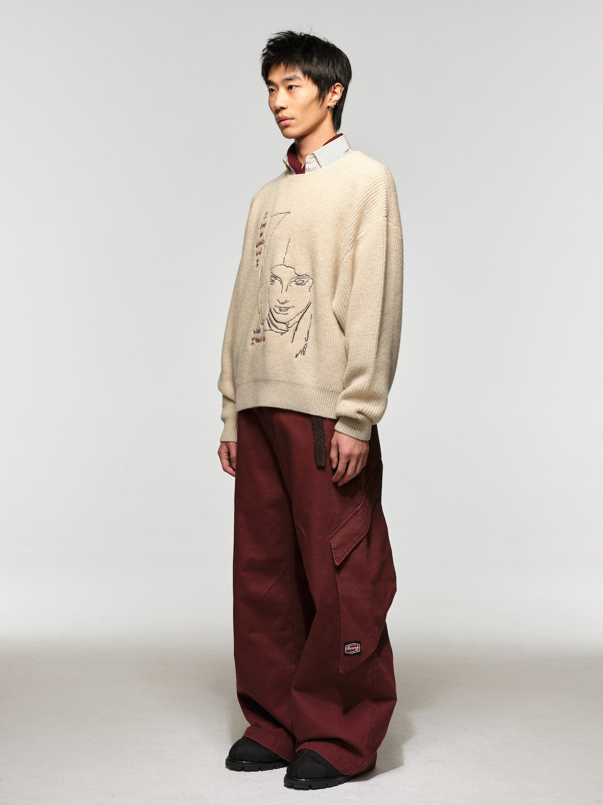 Wool Round-Neck Sweater with Embroidery