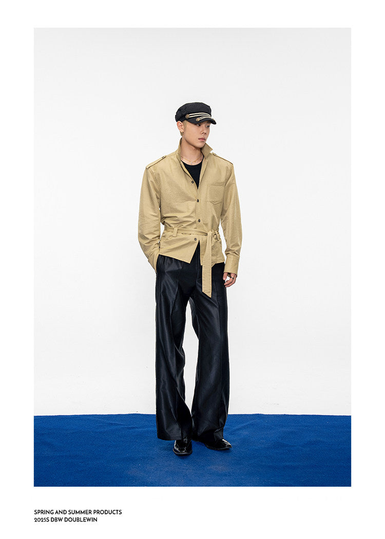 Wide-Shoulder-Pad Straight-Silhouette Shirt