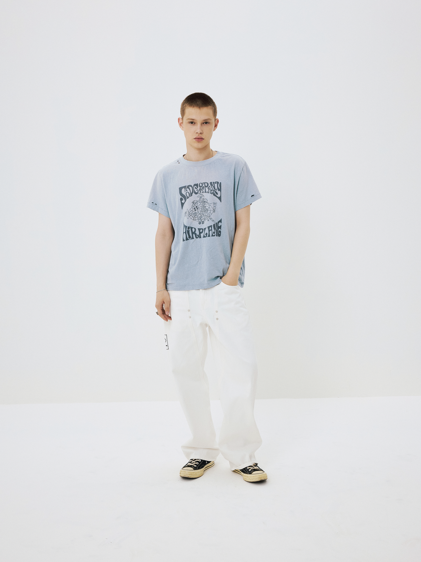 Distressed Washed Pure Cotton T-Shirt