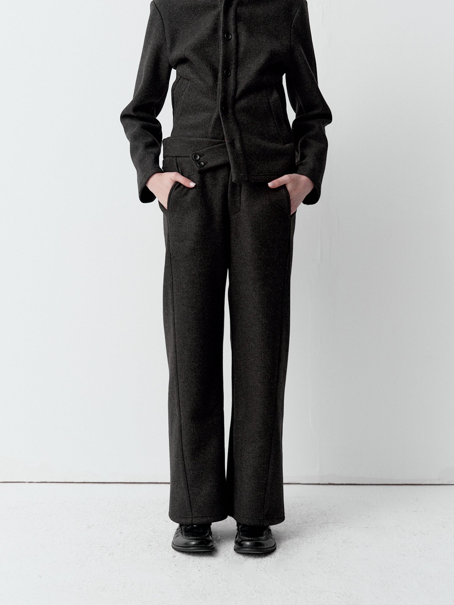 Wool-Blend Wide-Leg Casual Pants