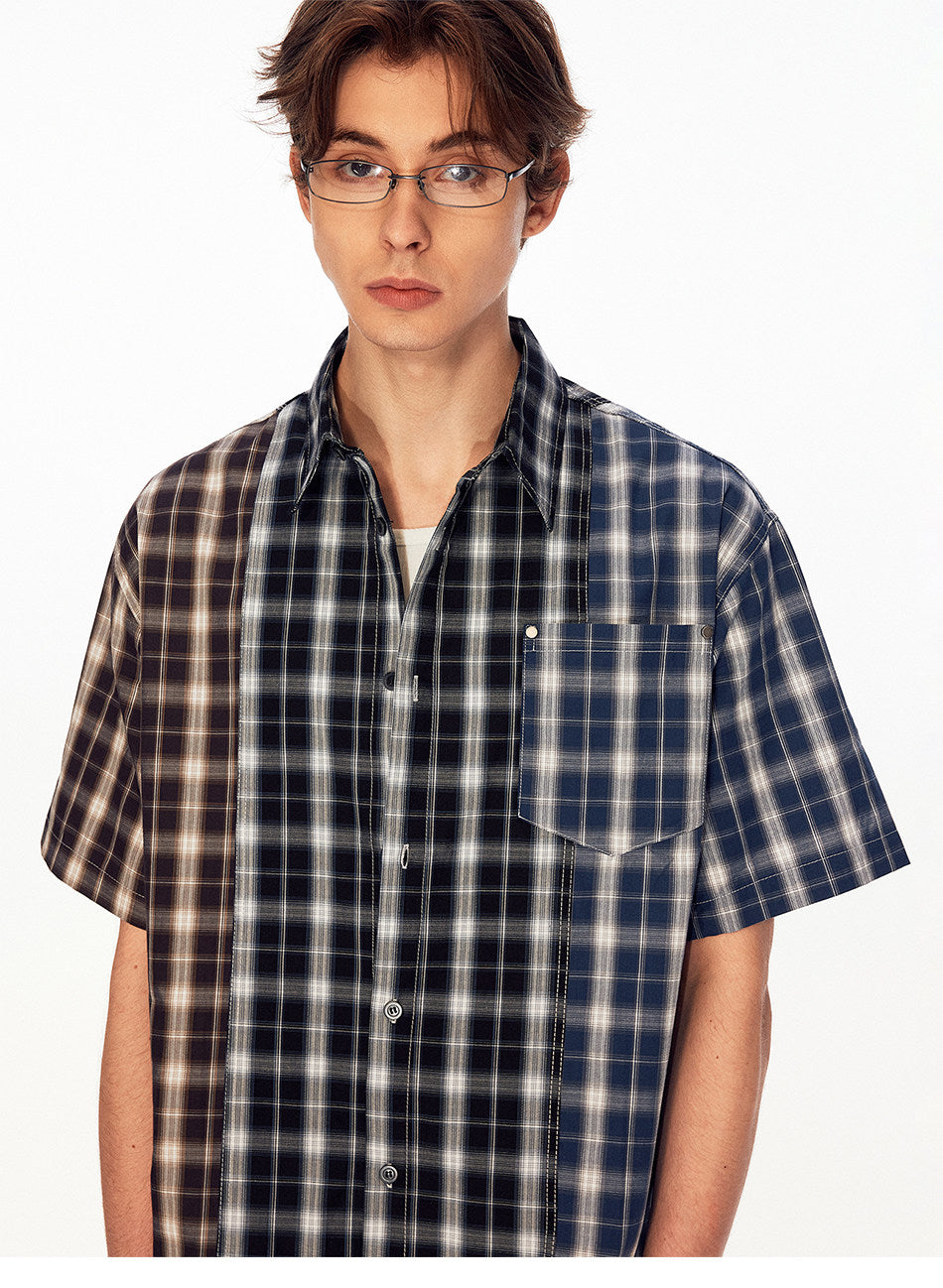 Retro Color-Block Checkered Shirt