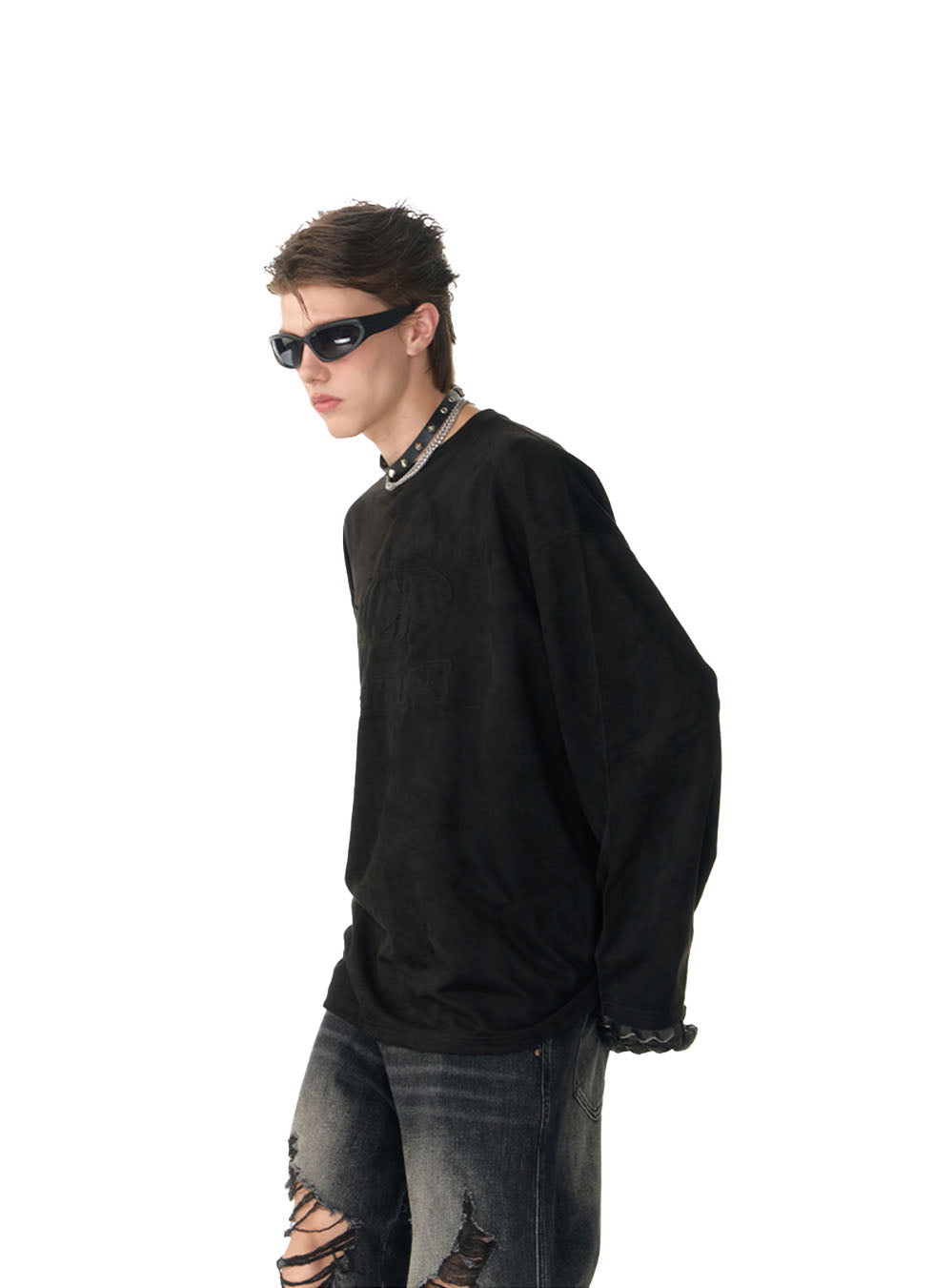 Round Neck Suede Long Sleeve T-Shirt