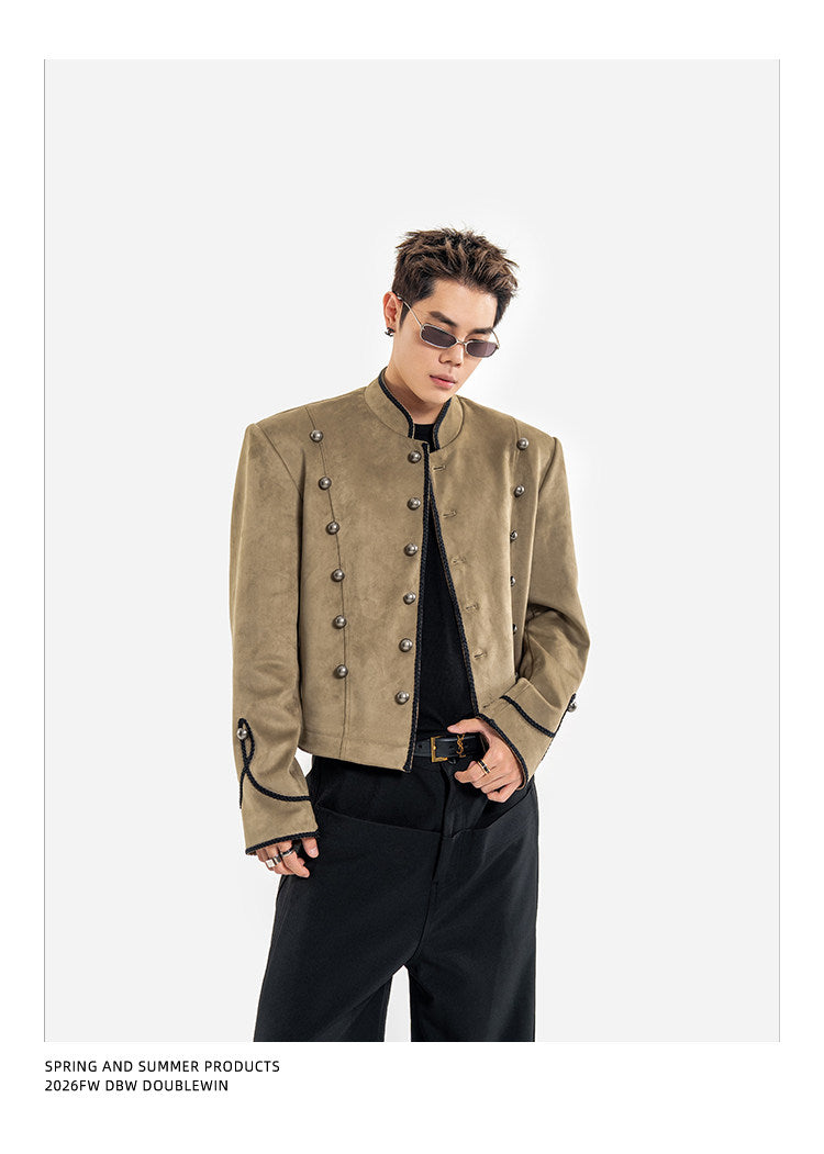 Short Jacket with Stand-Up Collar and Metal Buttons　
