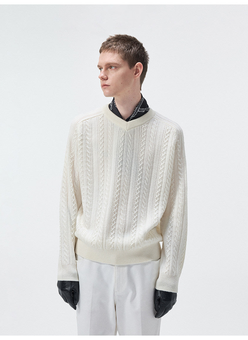 Classic Cable-Knit V-Neck Sweater