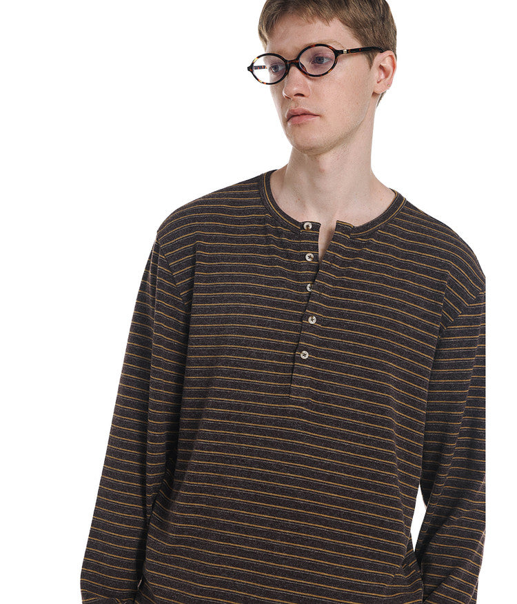 Striped Henley Collar T-Shirt