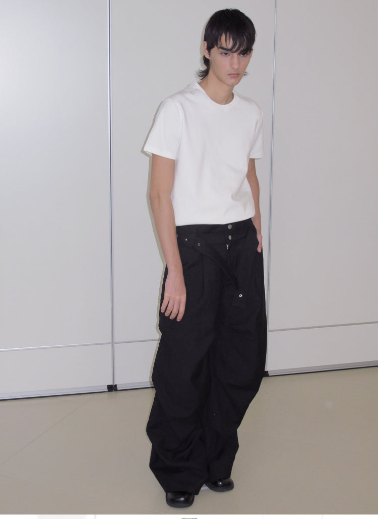 Double Waist Belt Casual Pants