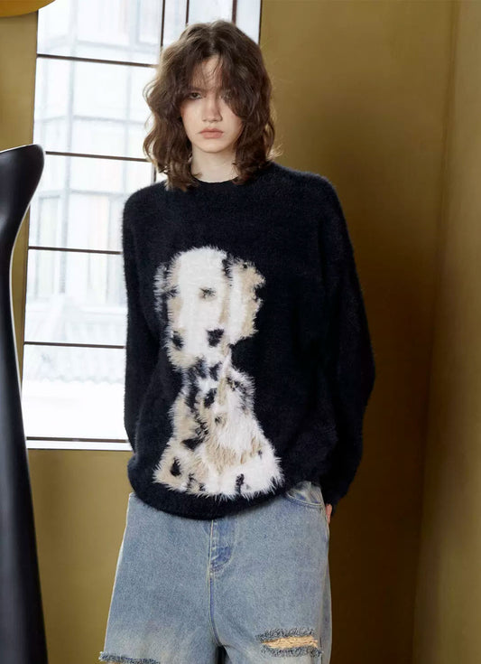 Imitation mohair crew neck sweater