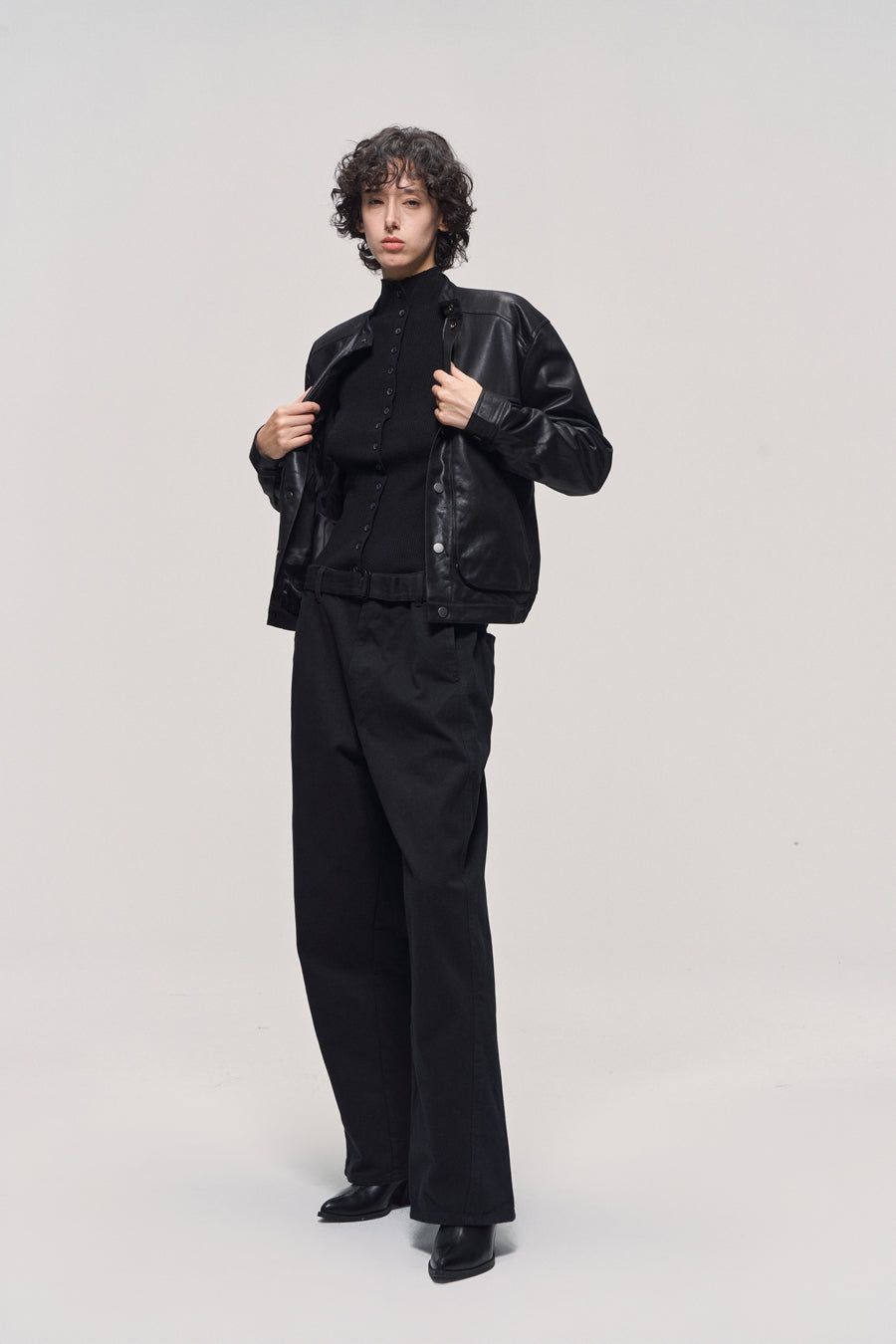 Stand collar leather jacket